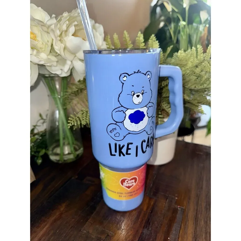 Care Bears Stainless Steel Tumbler Grumpy Like I Care Handle Cup 40 oz NEW